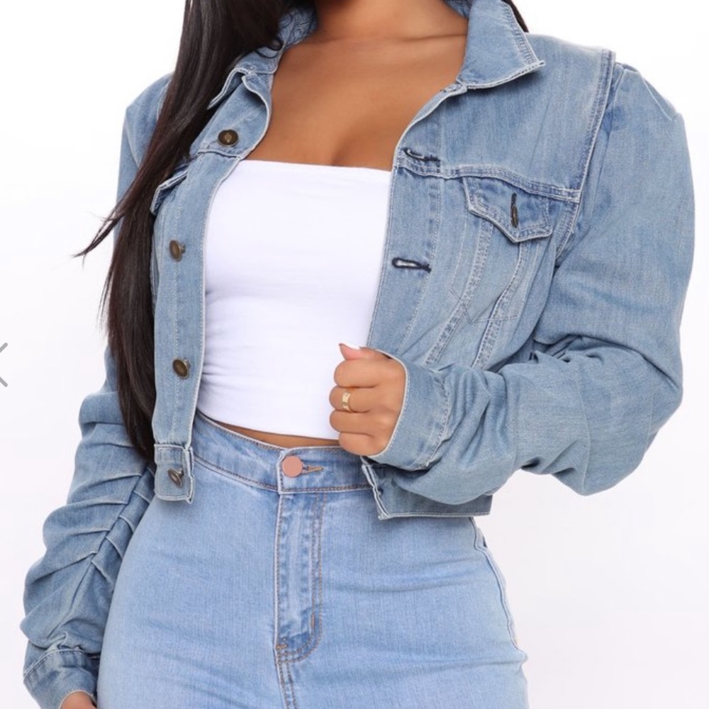 Puff sleeve denim jacket